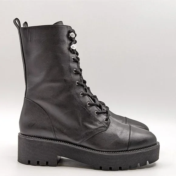 Michael Kors Women Bryce Platform Black Leather Lace Combat Boots US 9.5 M NEW - Picture 5 of 10